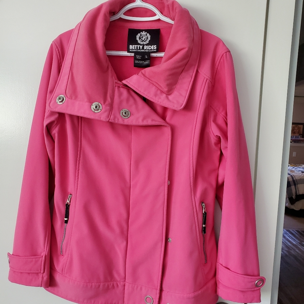 Betty Rides women's snowboarding jacket, pink, size large